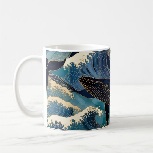 Mug Madagascar Ocean Whale - Blue & Gold Waves | (Gauche)