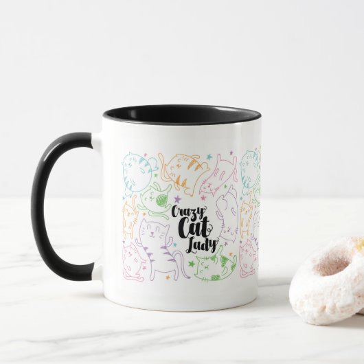 Mug Madame folle Colorful Cartoon Pattern Gift de chat (Avec donut)