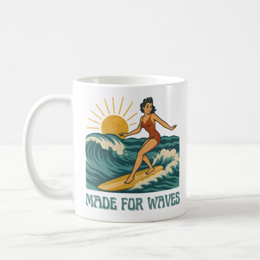 Mug Made For Waves Retro Surfing Pin-Up | Surf Girl (Gauche)