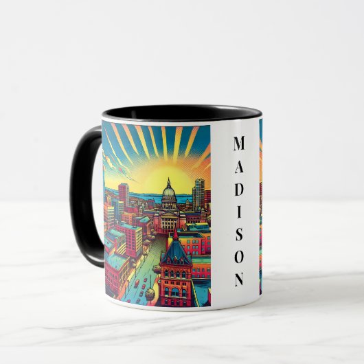 Mug Madison, Wisconsin Skyline au coucher du soleil (Devant gauche)
