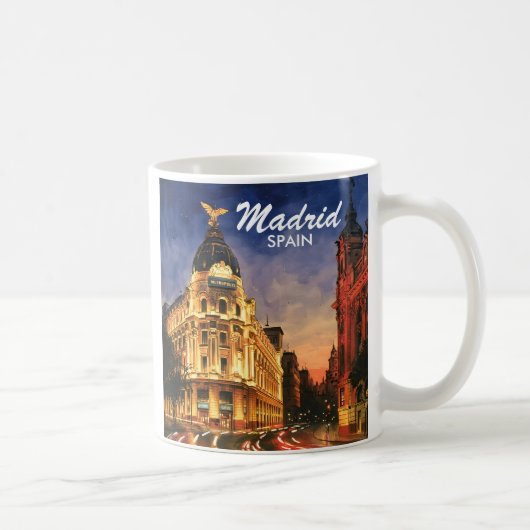 Mug Madrid Spain Gran Via Night Watercolor Cityscape (Droite)