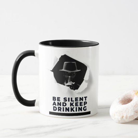 Mug Mafia audacieuse noire et blanche à l'intérieur du (Avec donut)