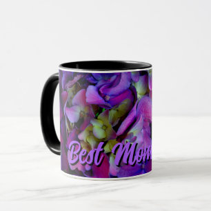Mug Magenta Purple bleu jaune Hydrangeas fleurs maman