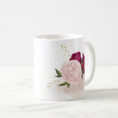 Mug magenta rose flore verdure  (Devant droit)