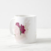 Mug magenta rose flore verdure  (Devant gauche)