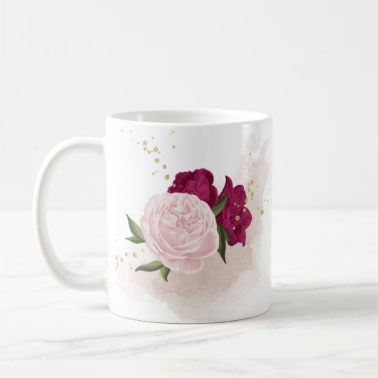 Mug magenta rose flore verdure  (Gauche)