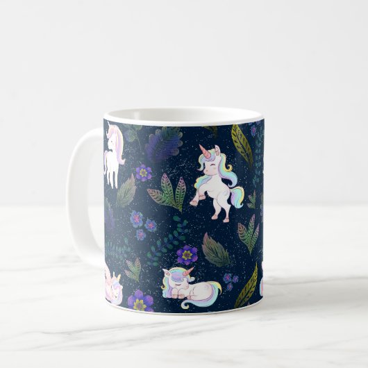 Mug Magical Unicorn Night Forest Seamless Pattern (Devant gauche)