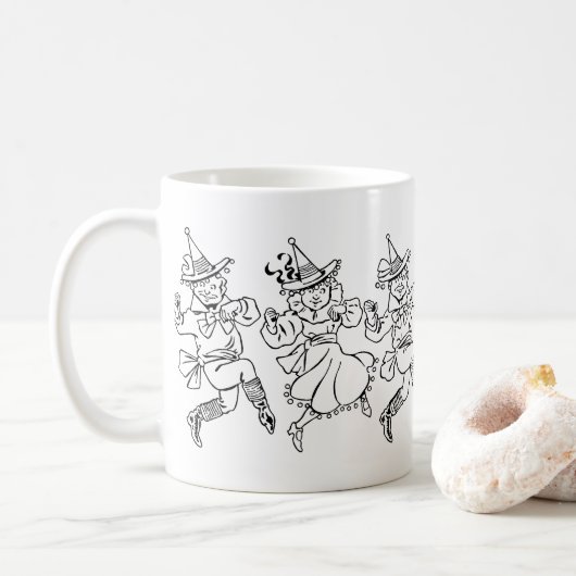 Mug Magicien vintage d'Oz, mignonne Munchkins Dansant  (Avec donut)