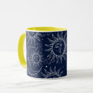 Mug Magie Bleue Céleste Soleil Lune Étoiles Vintage