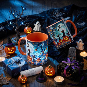 Mug Magie de minuit : chats noirs et citrouilles Hallo