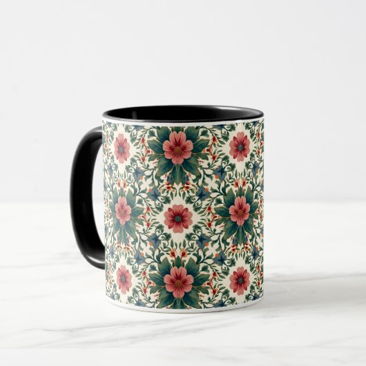 Mug Magie des fleurs boho - dans des nuances de vert e (Devant gauche)