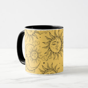 Mug Magie Jaune Vintage Céleste Soleil Lune Étoiles