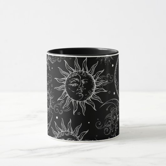Mug Magie Noire Vintage Céleste Soleil Lune Étoiles (Centre)