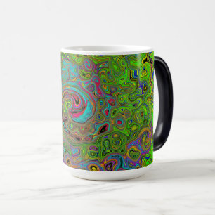 Mug Magique Abstrait Rétro Vert Citron et Tourbillon Bleu Groo