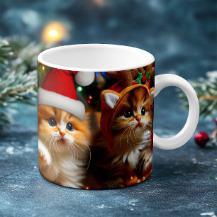 Mug Magique Adorables chatons avec le Père Noël et chapeaux de