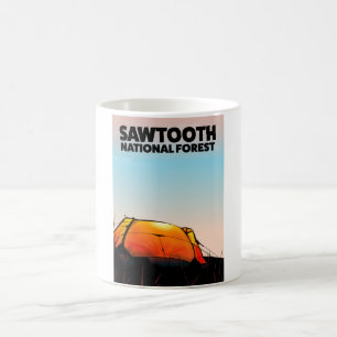 Mug Magique Affiche de voyage forestier national de Sawtooth