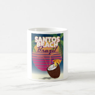 Mug Magique Affiche de voyage vintage de la plage de Santos Br
