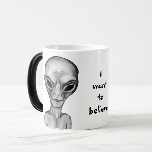 Mug Magique Alien gris, je veux croire (Devant gauche)