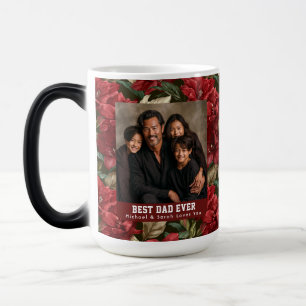 Mug Magique Amaryllis Rouge Texture Meilleur Papa Chat Rétro