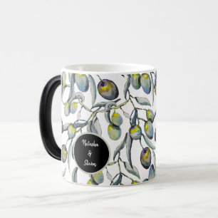 Mug Magique Aquarelle bleu pourpre Branche d'olive