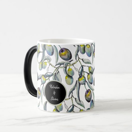 Mug Magique Aquarelle bleu pourpre Branche d'olive (Devant gauche)