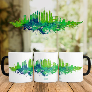 Mug Magique Aquarelle de la skyline de New York en bleu et ver