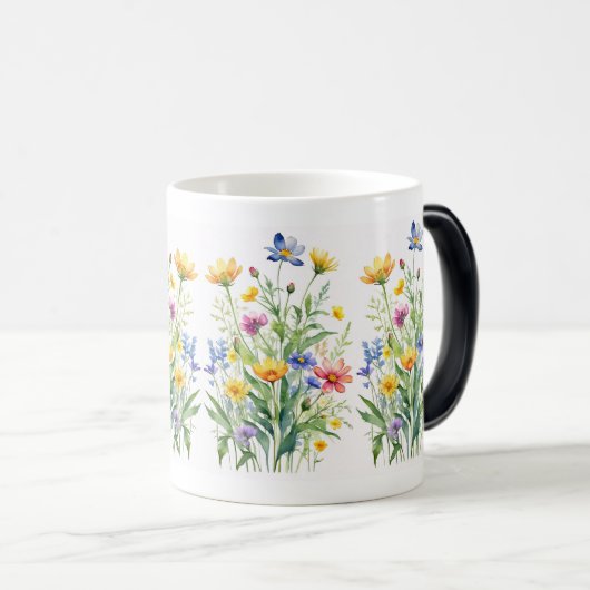 Mug Magique Aquarelle fleur sauvage sur toile texturée (Devant droit)