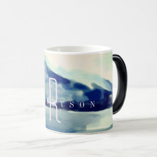 Mug Magique Aquarelle moderne Marine Blue Mountain Monogramme