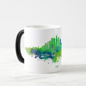 Mug Magique Aquarelle Skyline de Chicago en bleu et citron ver (Devant gauche)