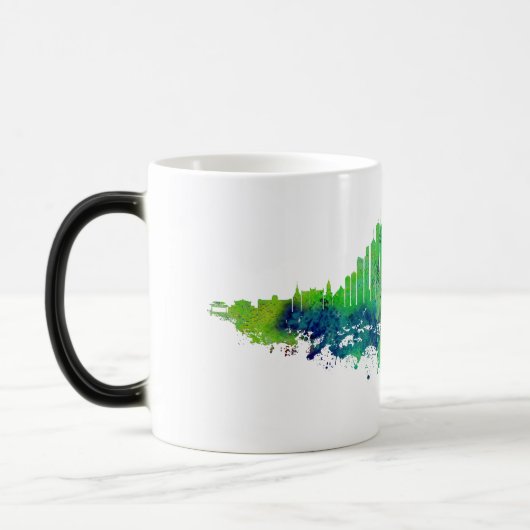 Mug Magique Aquarelle Skyline de Chicago en bleu et citron ver (Gauche)