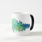 Mug Magique Aquarelle Skyline de Chicago en bleu et vert (Devant droit)