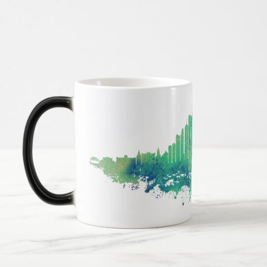 Mug Magique Aquarelle Skyline de Chicago en bleu et vert (Gauche)