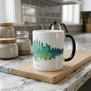 Mug Magique Aquarelle Skyline de Chicago en bleu et vert