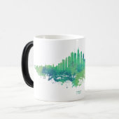 Mug Magique Aquarelle Skyline de Chicago en bleu et vert (Devant gauche)