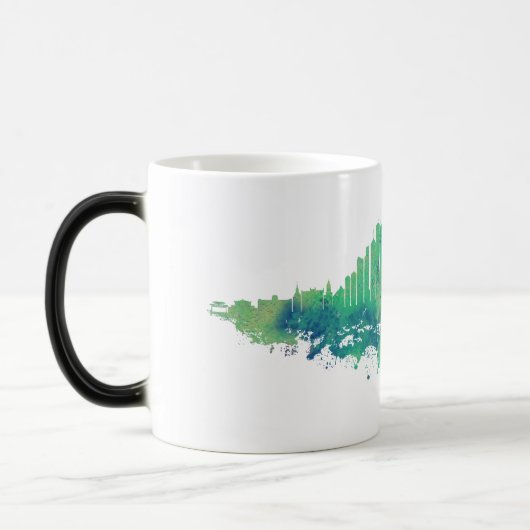 Mug Magique Aquarelle Skyline de Chicago en bleu et vert (Gauche)