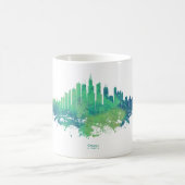 Mug Magique Aquarelle Skyline de Chicago en bleu et vert (Centre)