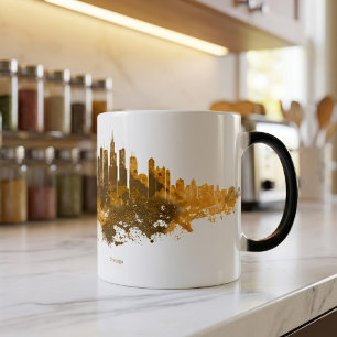 Mug Magique Aquarelle Skyline de Chicago en orange