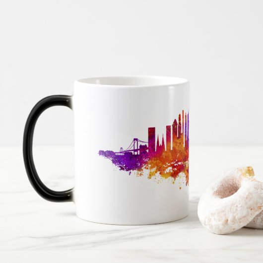 Mug Magique Aquarelle Skyline de New York en blanc (Avec donut)