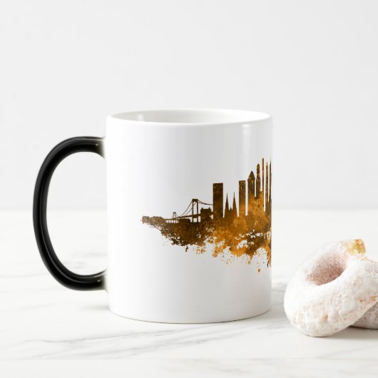 Mug Magique Aquarelle Skyline de New York en orange (Avec donut)