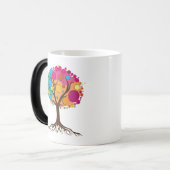 Mug Magique arbre Abstrait aux racines et feuilles colorés. (Devant gauche)