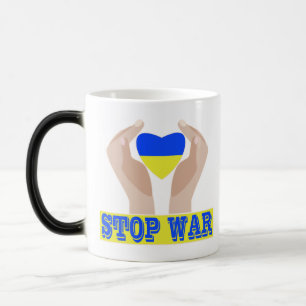 Mug Magique Arrêtez la guerre Drapeau ukrainien cœur dans les