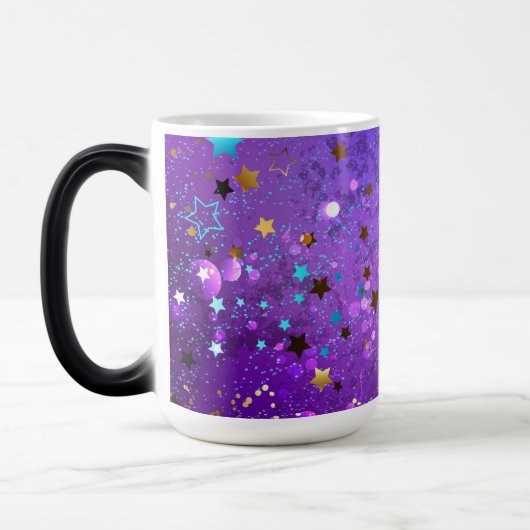 Mug Magique Arrière - plan de feuille violet avec étoiles (Gauche)