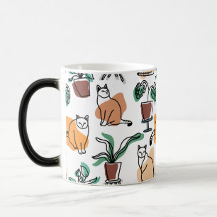 Mug Magique Art de trait dessin chats et fleurs