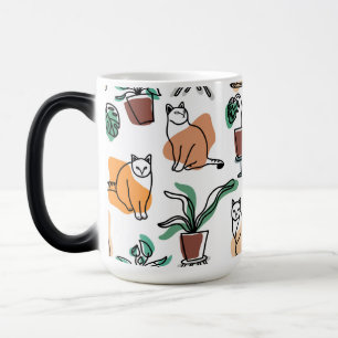Mug Magique Art de trait dessin chats et fleurs