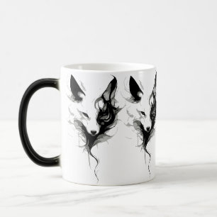 Mug Magique Art élégant du loup blanc à l'encre noire