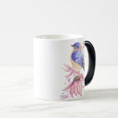 Mug Magique Art graphique et aquarelle Bleu Jardin Oiseau Art (Devant droit)