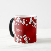 Mug Magique Asie Floral Blanc Cerisier Fleur Rouge Monogramme (Devant gauche)