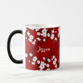 Mug Magique Asie Floral Blanc Cerisier Fleur Rouge Monogramme (Gauche)