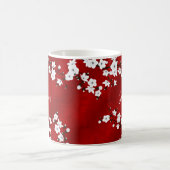 Mug Magique Asie Floral Blanc Cerisier Fleur Rouge Monogramme (Centre)
