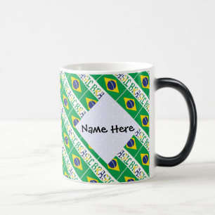 Mug Magique Bandeira Brasil Nom Personnalisé en Carreaux